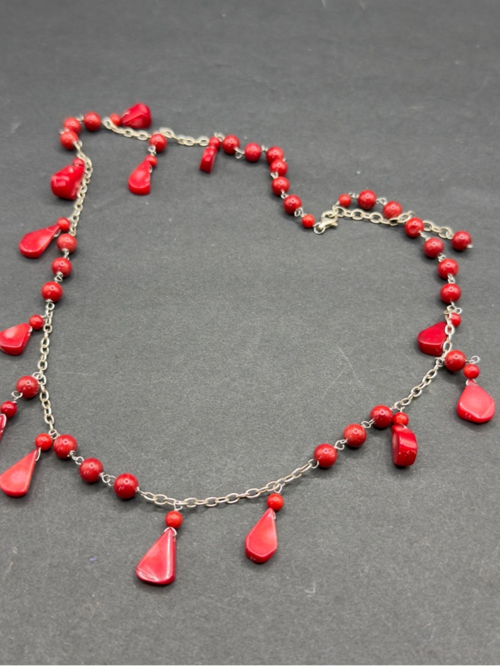 Sterling silver 925 real red coral necklace 18”-20”
